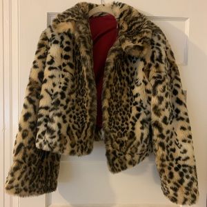 Leopard Print Faux Fur Jacket - sz XS/S